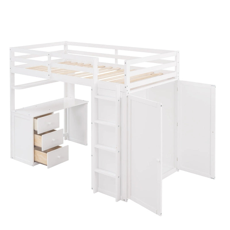 Loft Bed with Drawers,Desk,and Wardrobe