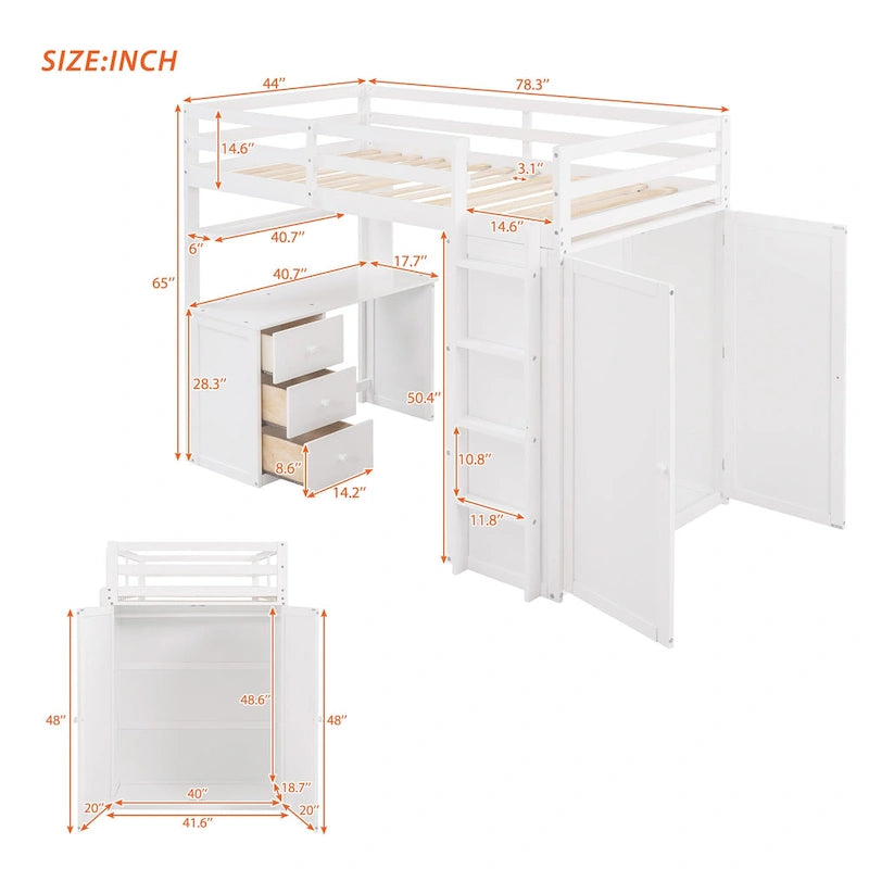 Loft Bed with Drawers,Desk,and Wardrobe