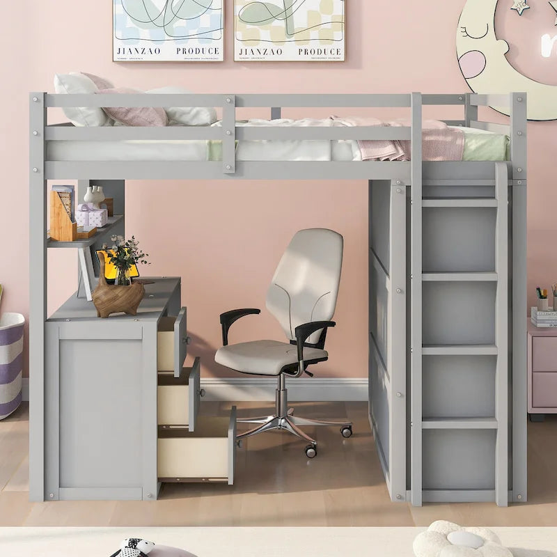 Loft Bed with Drawers,Desk,and Wardrobe