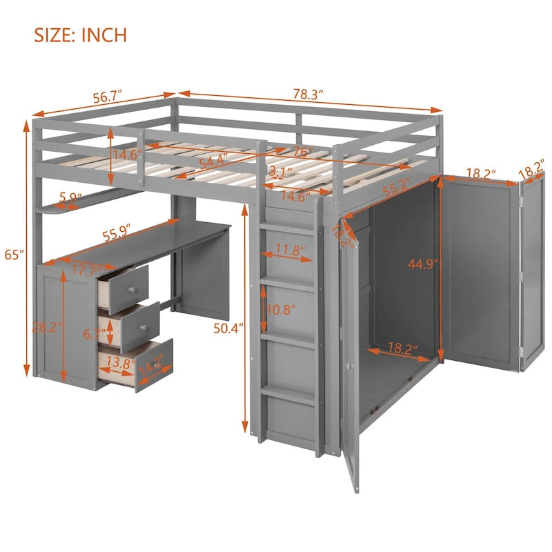 Loft Bed with Drawers,Desk,and Wardrobe