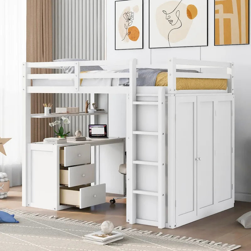 Loft Bed with Drawers,Desk,and Wardrobe