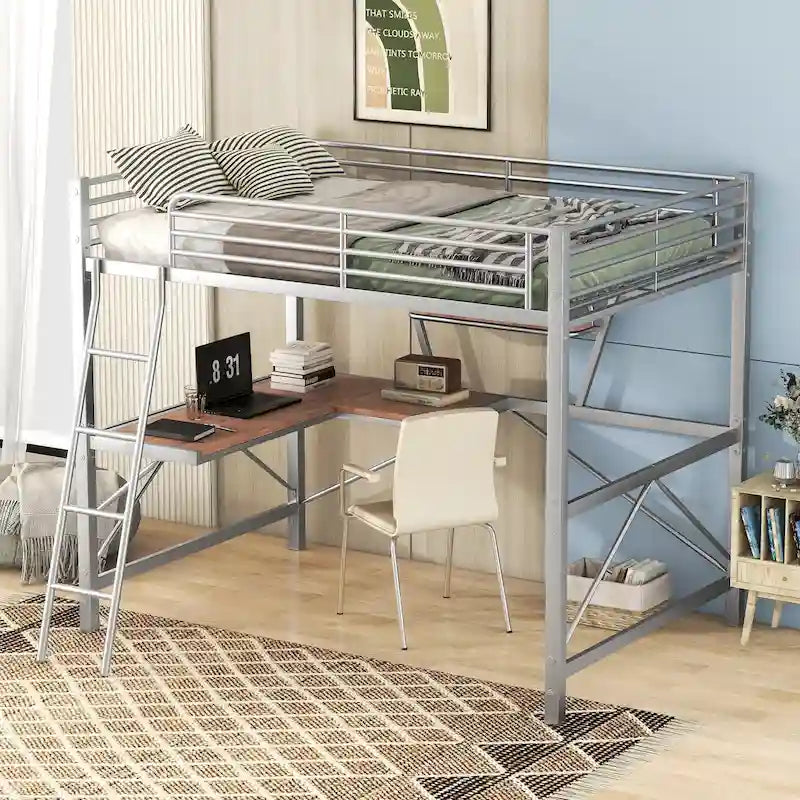 Loft Metal & MDF Bed with Desk and Shelf
