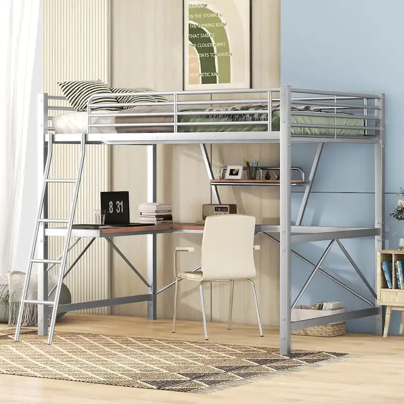 Loft Metal & MDF Bed with Desk and Shelf