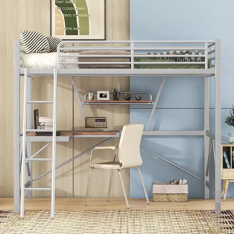 Loft Metal & MDF Bed with Desk and Shelf