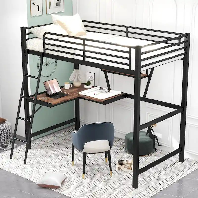 Loft Metal & MDF Bed with Desk and Shelf