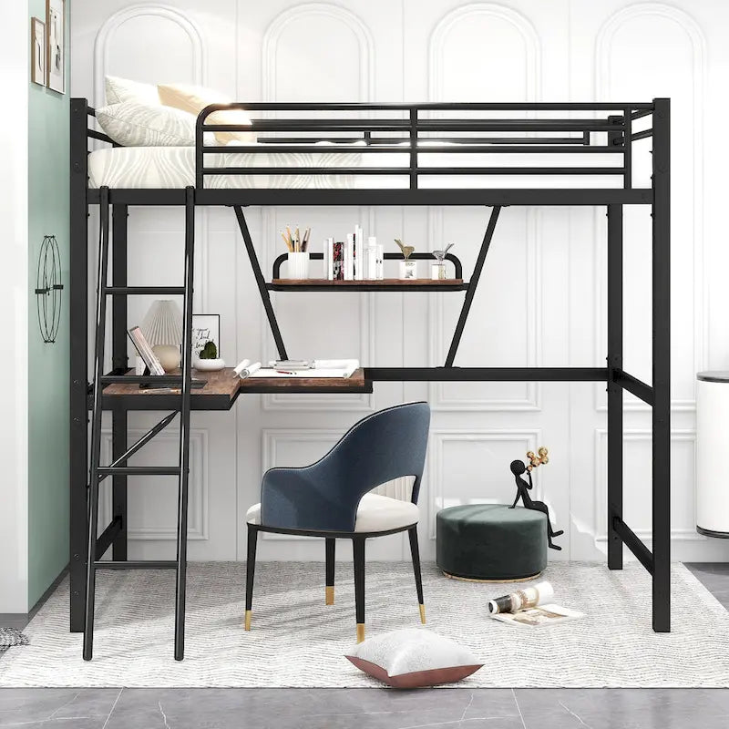 Loft Metal & MDF Bed with Desk and Shelf