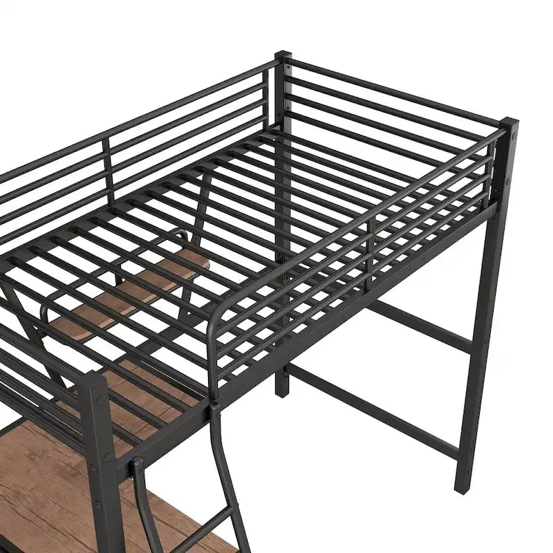 Loft Metal & MDF Bed with Desk and Shelf