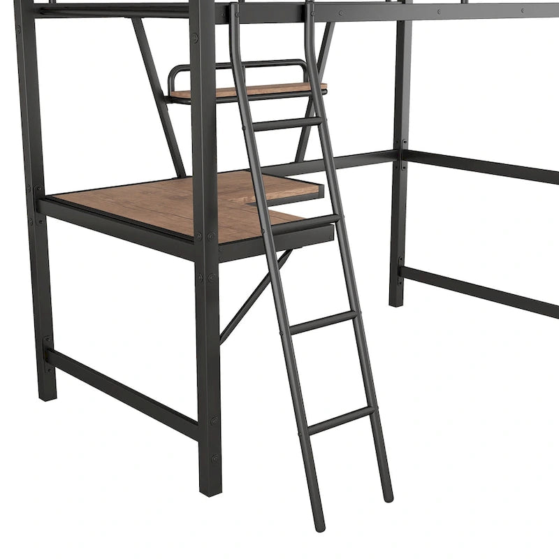 Loft Metal & MDF Bed with Desk and Shelf
