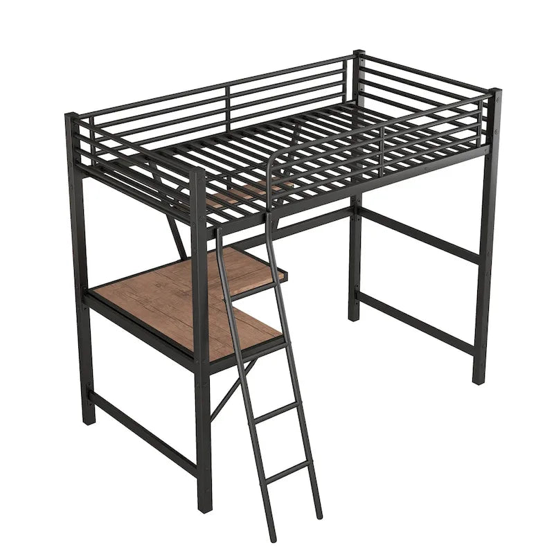 Loft Metal & MDF Bed with Desk and Shelf