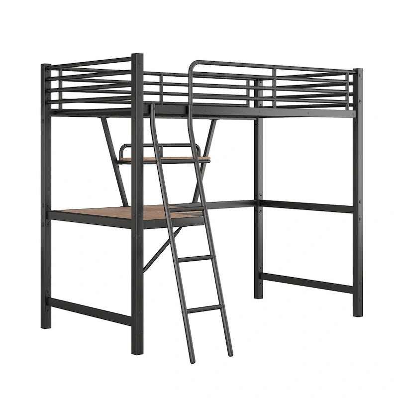 Loft Metal & MDF Bed with Desk and Shelf