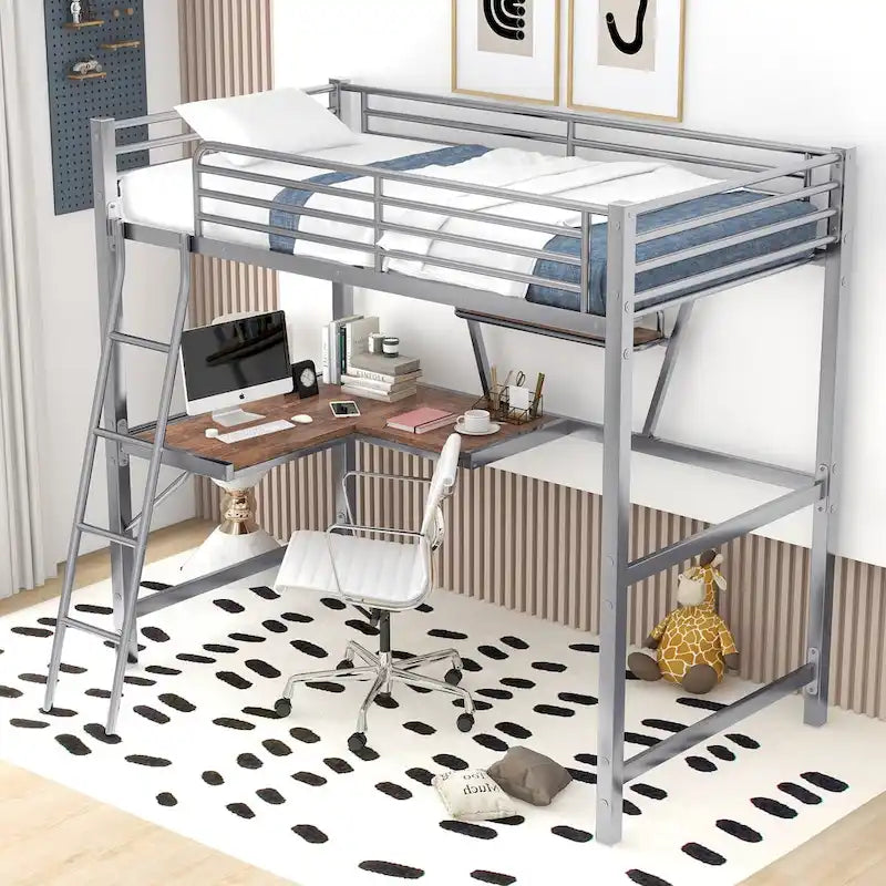Loft Metal & MDF Bed with Desk and Shelf