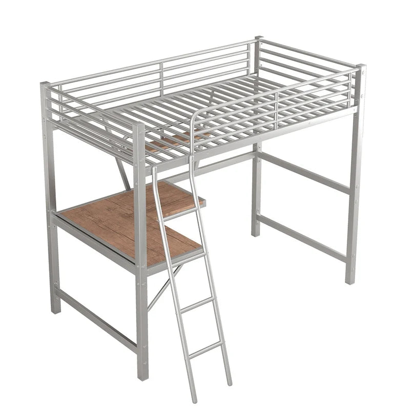 Loft Metal & MDF Bed with Desk and Shelf