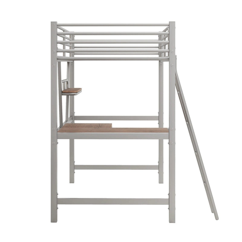 Loft Metal & MDF Bed with Desk and Shelf