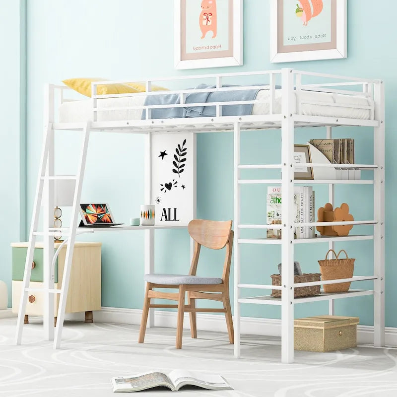 Twin Metal Loft Bed with Built-in Desk