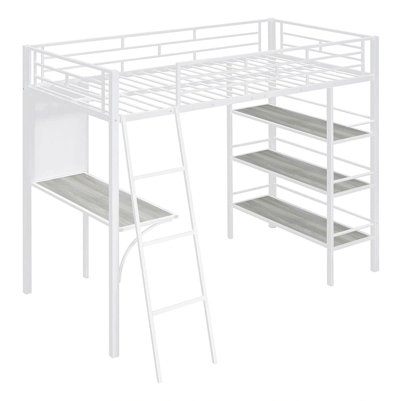 Twin Metal Loft Bed with Built-in Desk