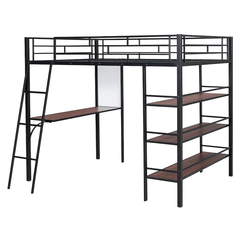 Twin Metal Loft Bed with Built-in Desk
