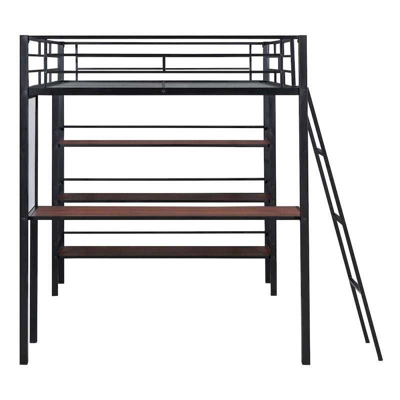Twin Metal Loft Bed with Built-in Desk