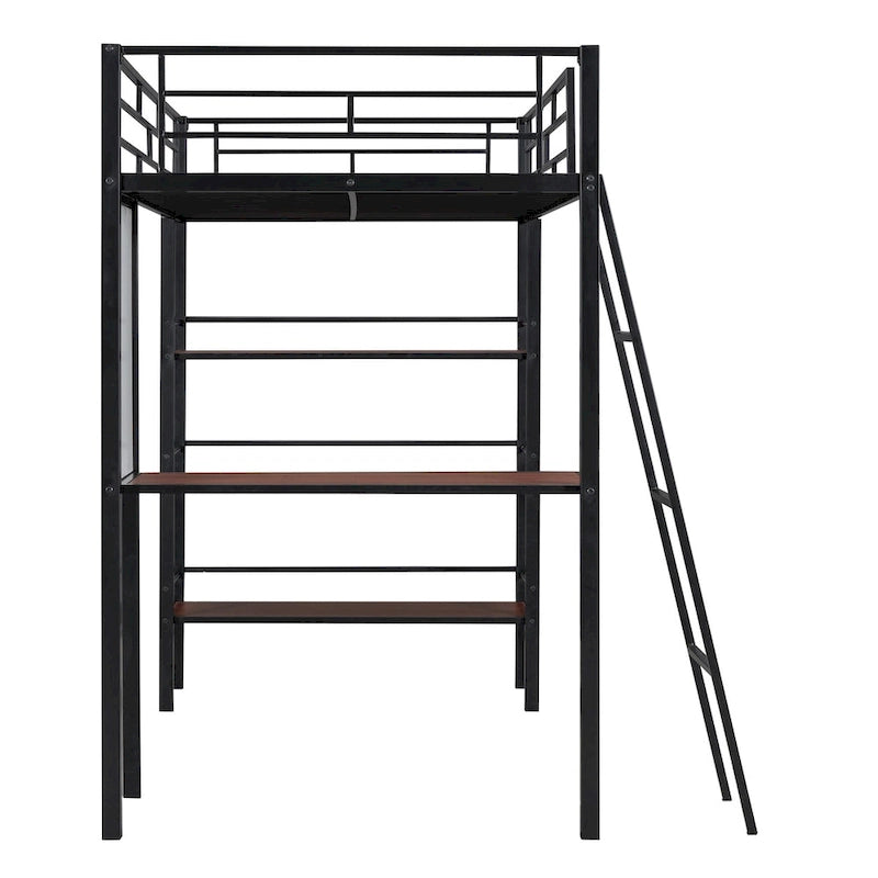 Twin Metal Loft Bed with Built-in Desk