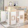 Twin Size Wood Loft Bed with Built-in Storage Wardrobe and 2 Windows
