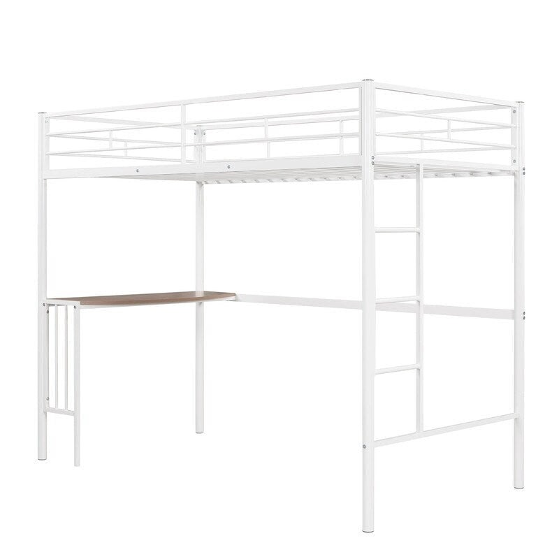 Twin Size Metal Loft Bed with Desk, Ladder and Guardrails