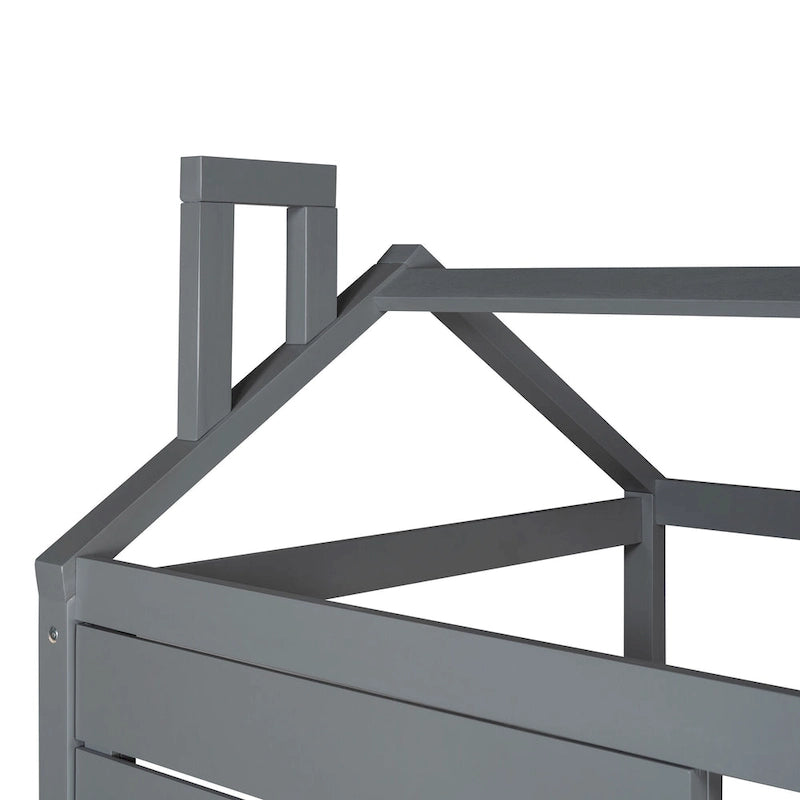 Twin House Bed with Trundle, Roof & Windows