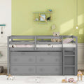 Twin Size Loft Bed with Retractable Writing Desk and 4 Drawers, Wooden Loft Bed with Lateral Portable Desk and Shelves