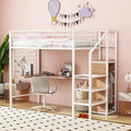 Twin Size Metal Loft Bed with Desk and Wardrobe, Lateral Storage Ladder