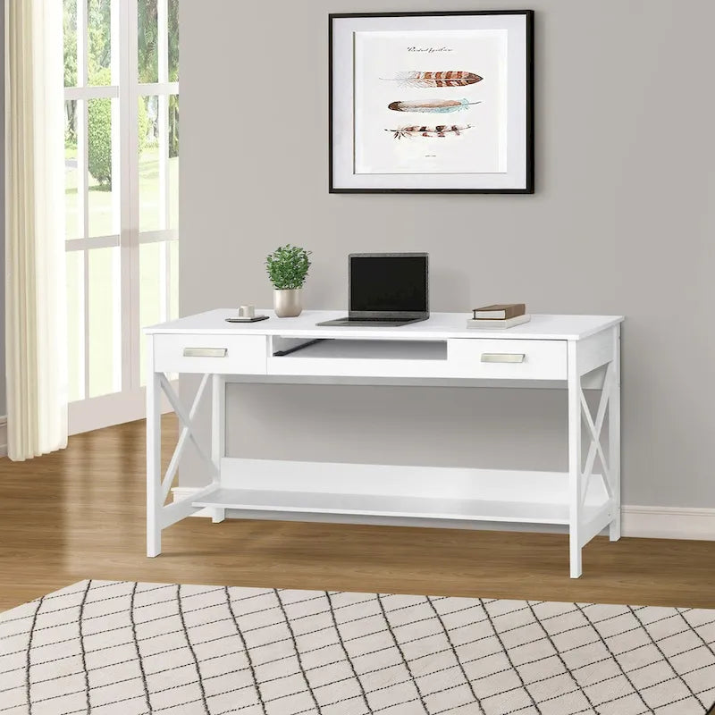 Saint Birch Alaska 59.5 Modern Farmhouse Writing Desk with Two Drawers