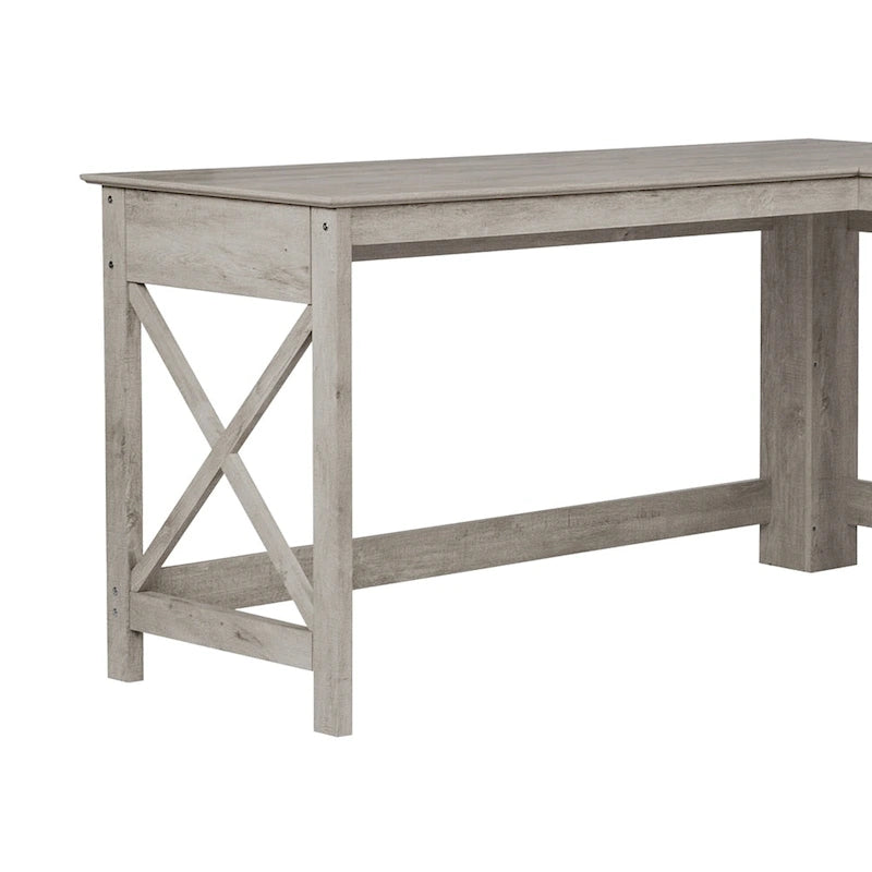 Saint Birch Honduras Washed Gray L-Shape Desk with 1 Drawer and 1 Open Shelf