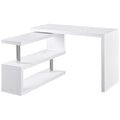 Bureau d'angle pivotant à 360 degrés, Bureau en L, Poste de travail pour bureau à domicile avec étagères de rangement à 3 niveaux, Blanc