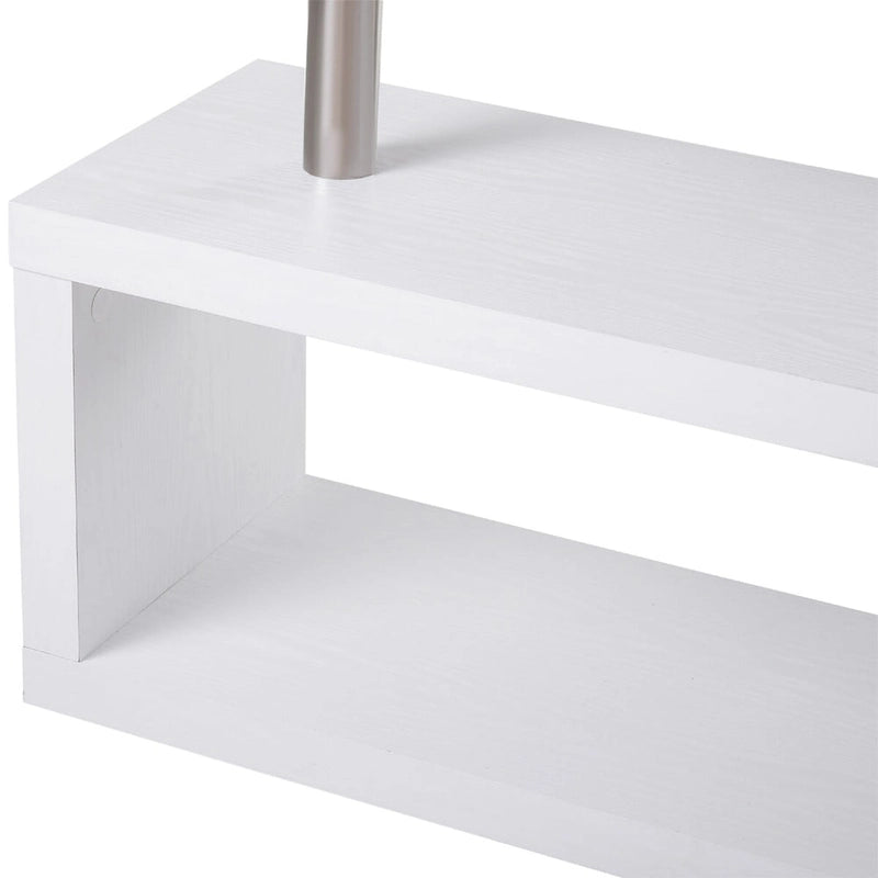 Bureau d'angle pivotant à 360 degrés, Bureau en L, Poste de travail pour bureau à domicile avec étagères de rangement à 3 niveaux, Blanc