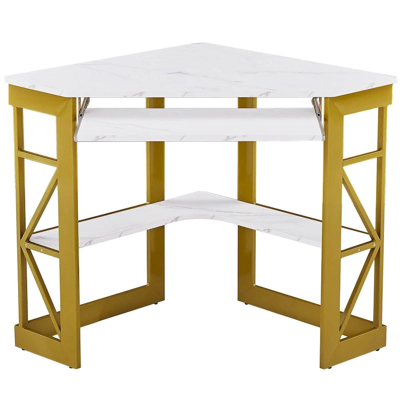 Javlergo Corner Desk with Keyboard Tray, Study Writing Computer Table for College Dorm Home Office