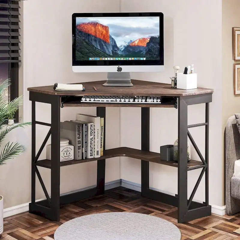 Javlergo Corner Desk with Keyboard Tray, Study Writing Computer Table for College Dorm Home Office