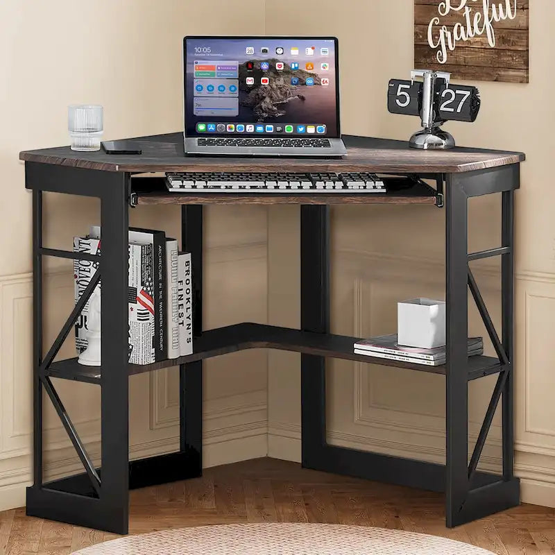 Javlergo Corner Desk with Keyboard Tray, Study Writing Computer Table for College Dorm Home Office