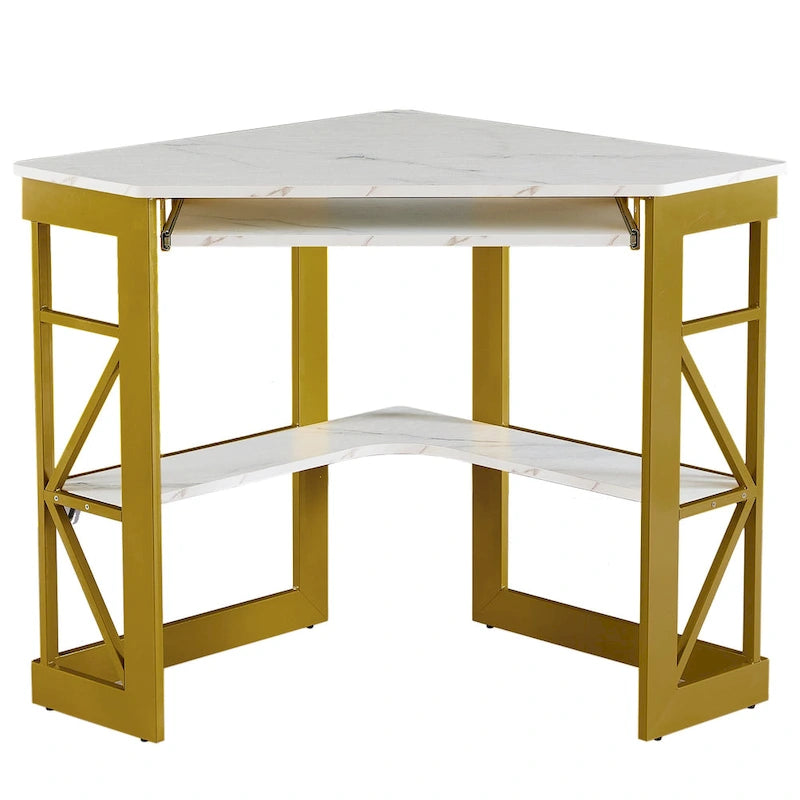 Javlergo Corner Desk with Keyboard Tray, Study Writing Computer Table for College Dorm Home Office