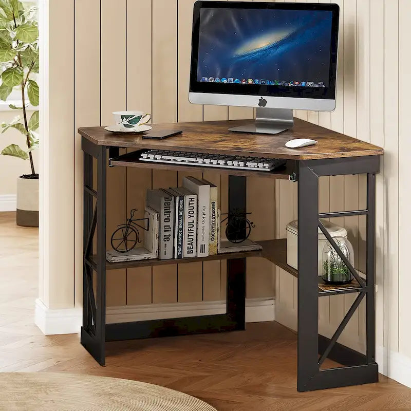 Javlergo Corner Desk with Keyboard Tray, Study Writing Computer Table for College Dorm Home Office