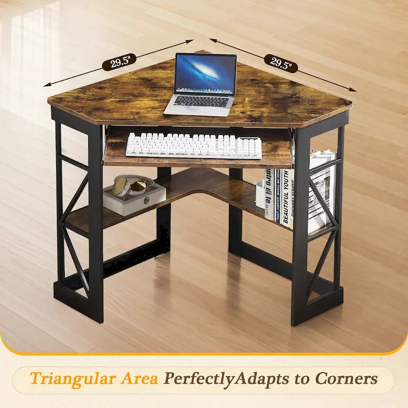 Javlergo Corner Desk with Keyboard Tray, Study Writing Computer Table for College Dorm Home Office