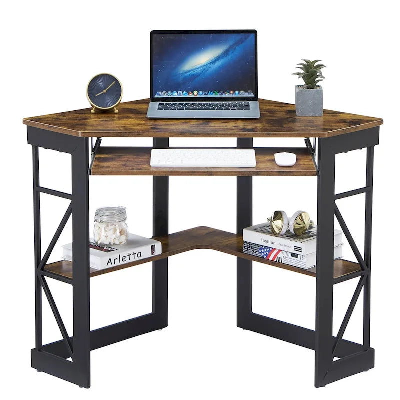 Javlergo Corner Desk with Keyboard Tray, Study Writing Computer Table for College Dorm Home Office