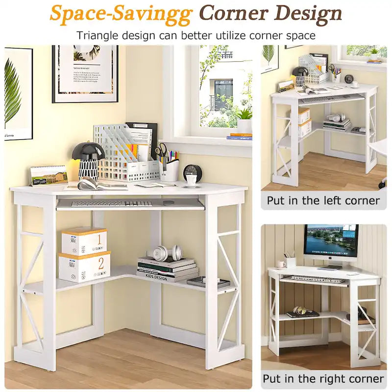 Javlergo Corner Desk with Keyboard Tray, Study Writing Computer Table for College Dorm Home Office