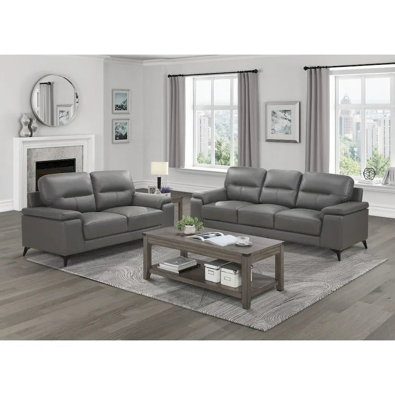 Causeuse en cuir pleine fleur gris foncé