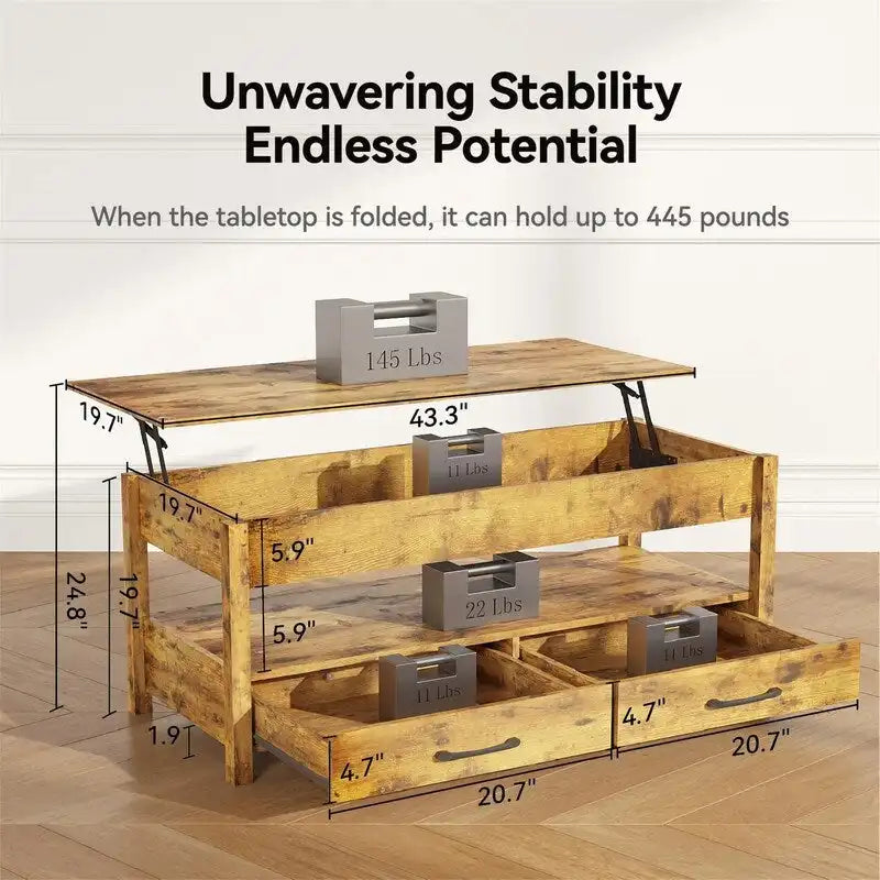Lift Top Coffee Table - 19.7D x 43.3W x 24.8H