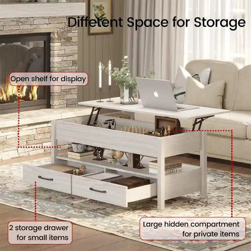 Lift Top Coffee Table - 19.7D x 43.3W x 24.8H