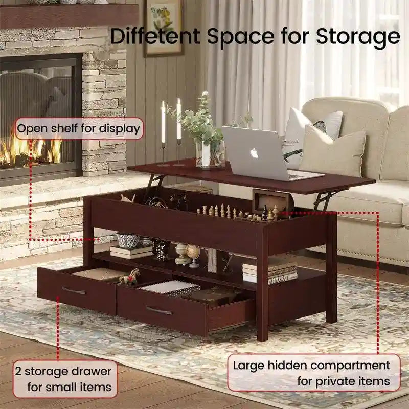 Lift Top Coffee Table - 19.7D x 43.3W x 24.8H
