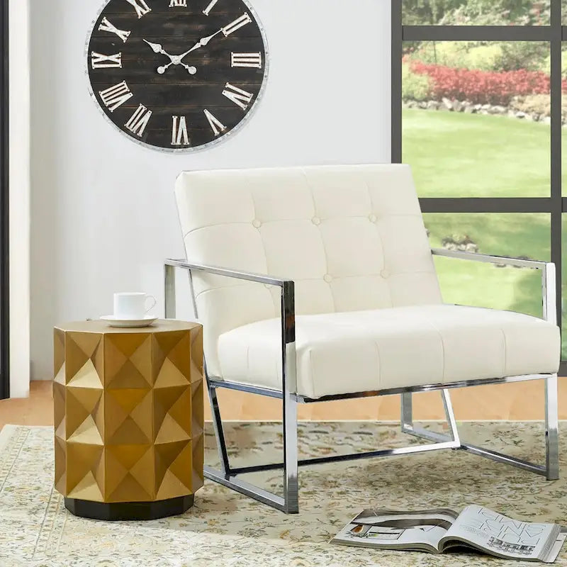 Glitzhome 17H Antique Gold MGO Geometric Side Table or Accent Stool - 14L x 14W x 17H