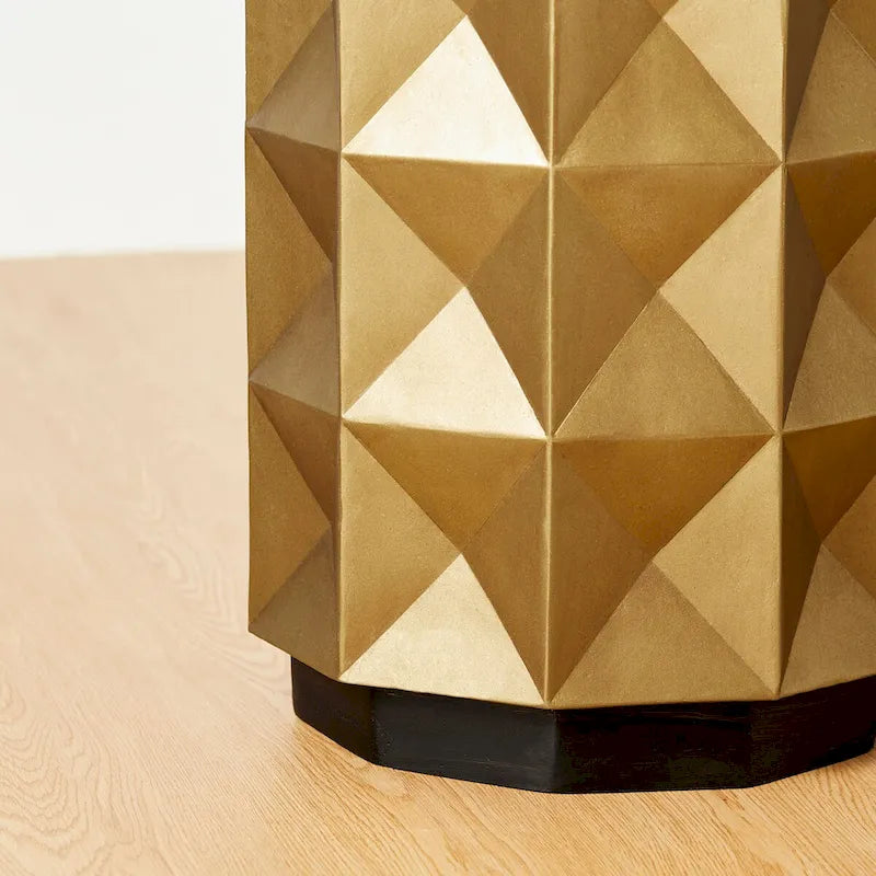 Glitzhome 17H Antique Gold MGO Geometric Side Table or Accent Stool - 14L x 14W x 17H