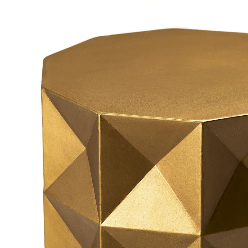 Glitzhome 17H Antique Gold MGO Geometric Side Table or Accent Stool - 14L x 14W x 17H