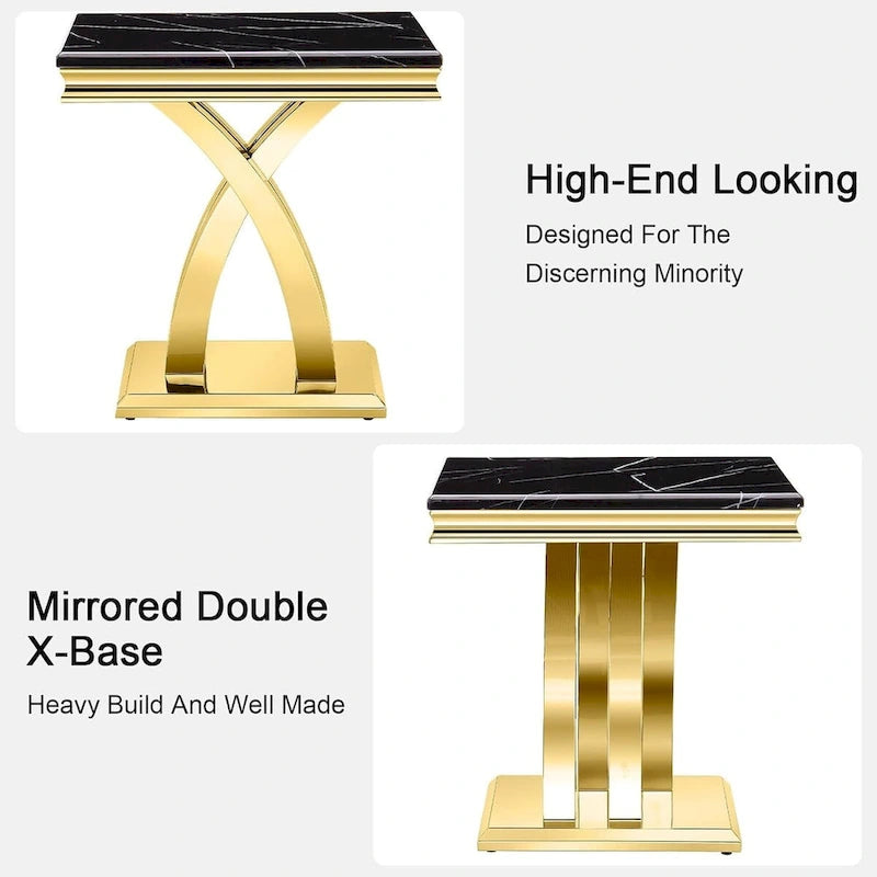 Modern Metal End Table with Square Gloss Top and X-Cross Base