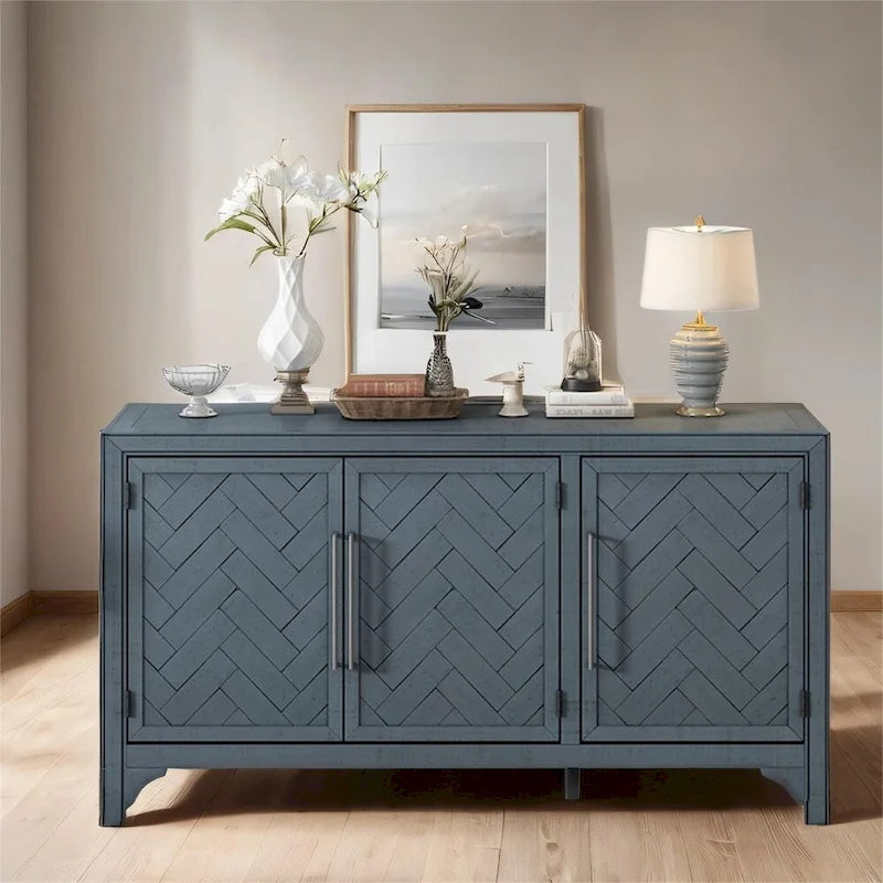 Wood Storage Cabinet Sideboard with Adjustable Shelves and 3 Doors