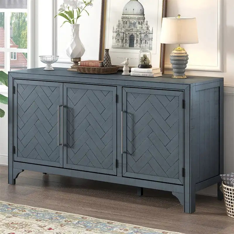 Wood Storage Cabinet Sideboard with Adjustable Shelves and 3 Doors