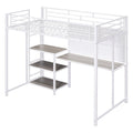 Twin Size Metal Loft Bed with Desk, Shelves, and Ladder - Sturdy Steel Frame for Kids' Exploration